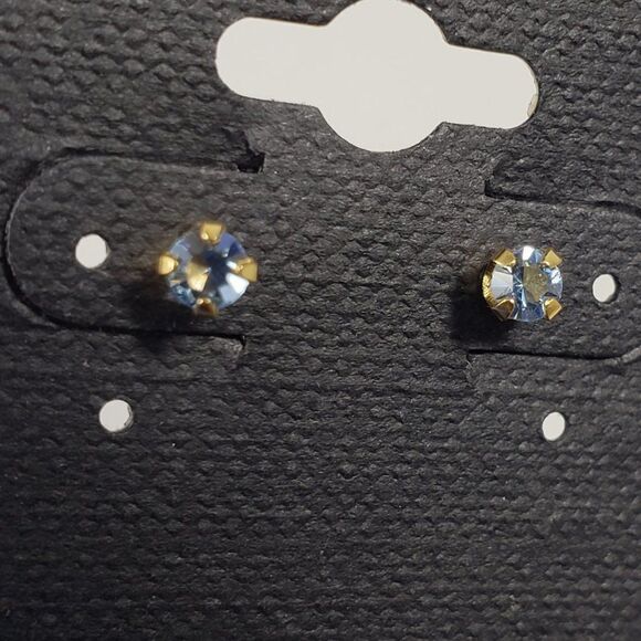 Swarovski Crystal Element - Gold Overlay Light Blue Stone "Tiny" Stud Earrings - Picture 4 of 12